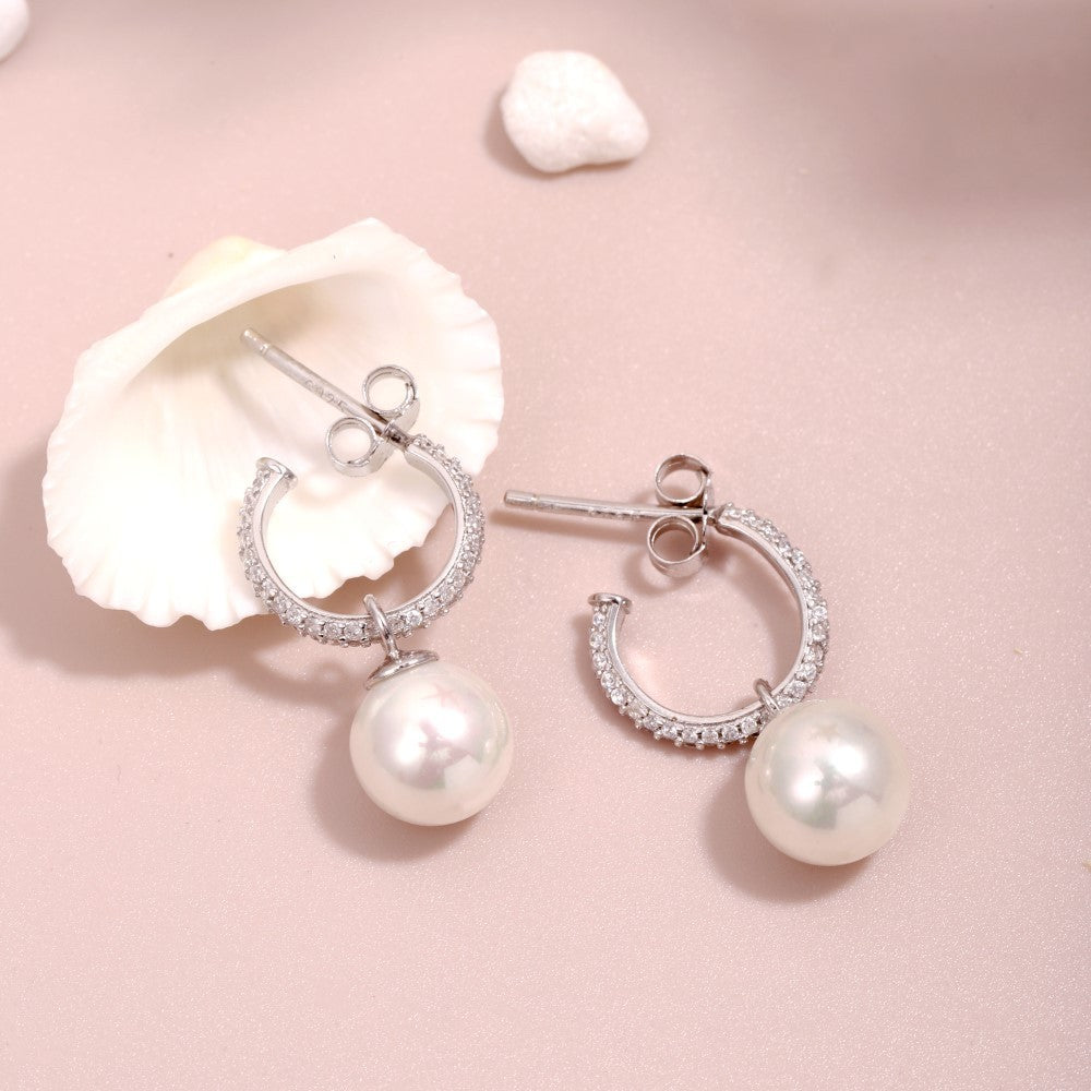 925 Sterling Silber Hängende Perlen Creolen