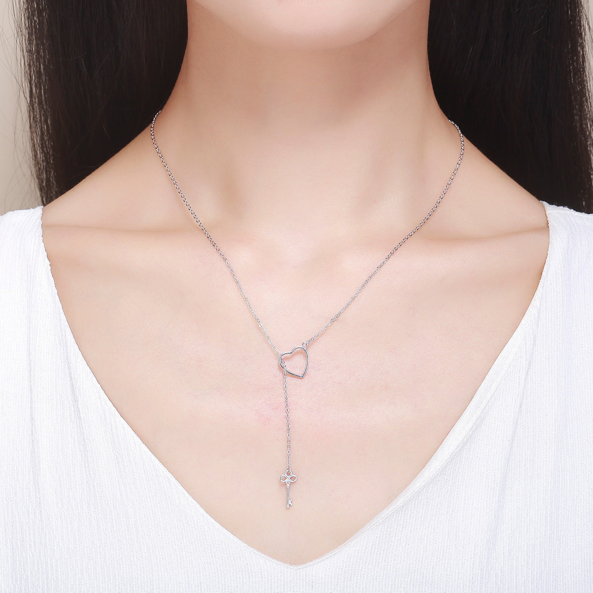 925 Sterling Silber Herz mit Schlüssel Kette