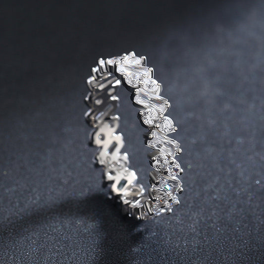 Baguette-Brillant-Diamant abwechselnder 925 Sterling Silber Ring