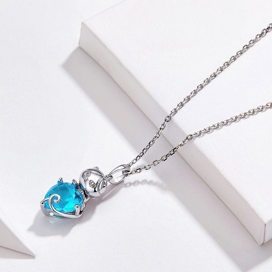 925 Sterling Silber Zyanfarbige Katzen-Edelsteinkette