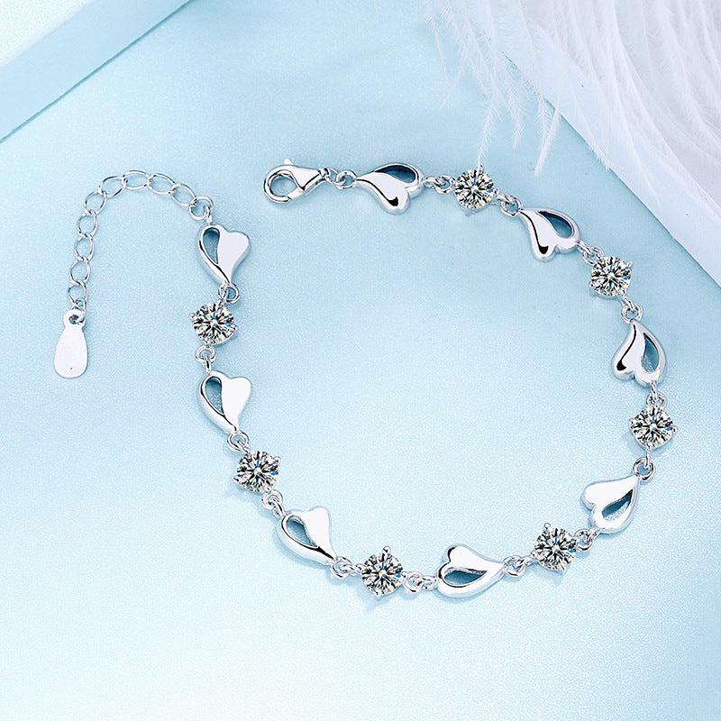 Herz-Kristall Armband 925 Sterling Silber