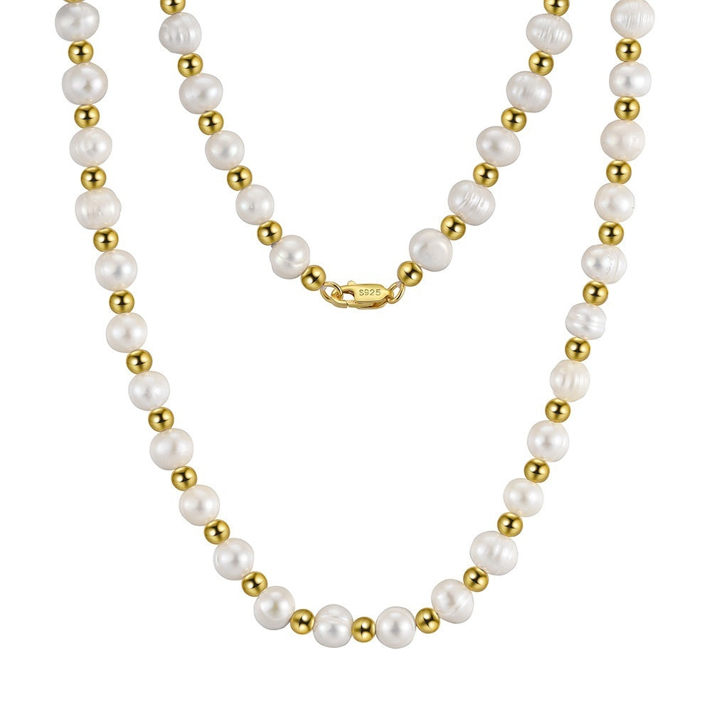 14K Gold Beschichtete Sterling Silber Süßwasser Perlenkette mit Goldakzenten