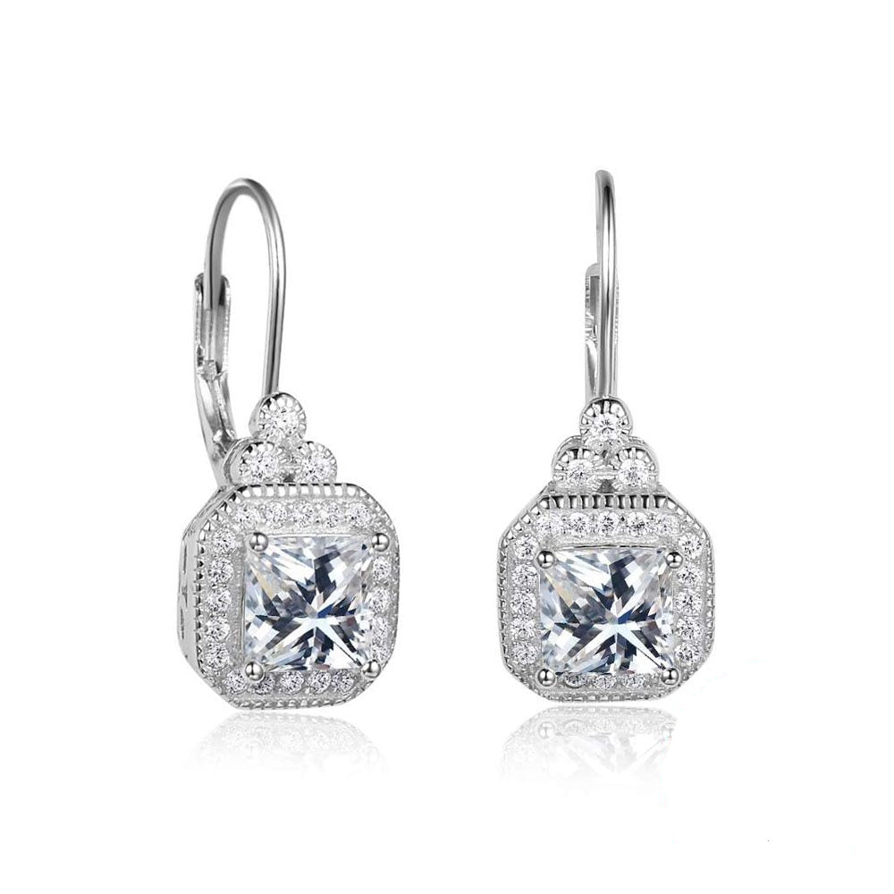 925 Sterling Silber Quadratische Diamant-Ohrringe