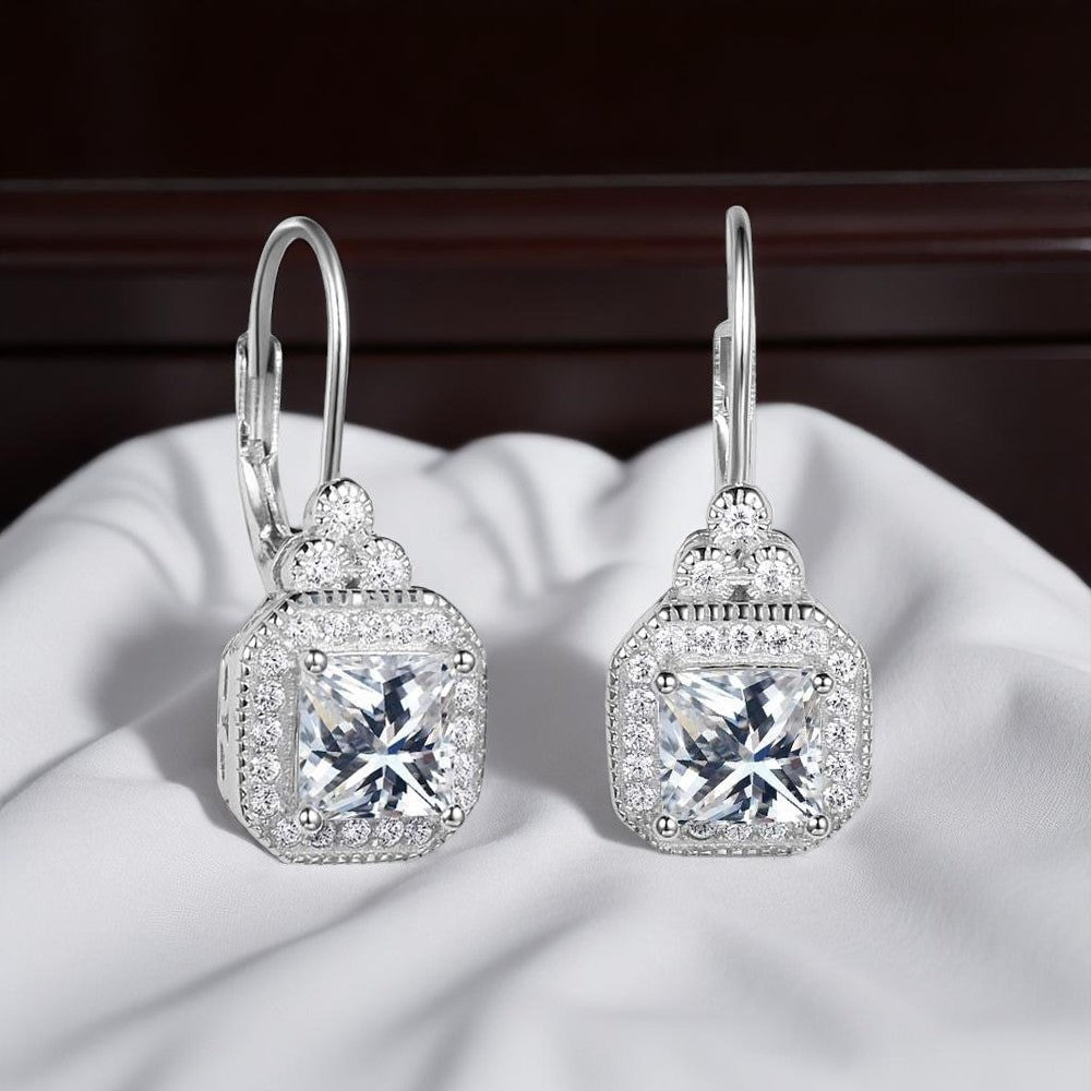 925 Sterling Silber Quadratische Diamant-Ohrringe