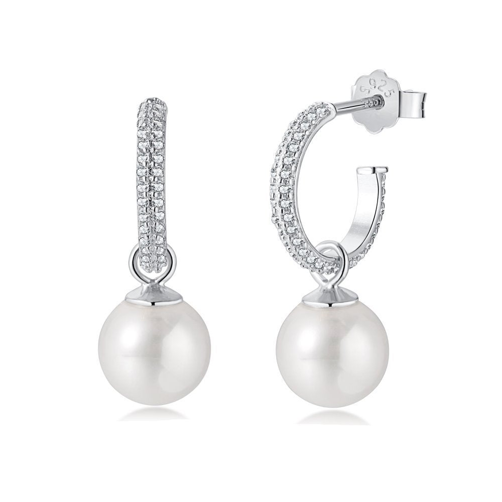 925 Sterling Silber Hängende Perlen Creolen