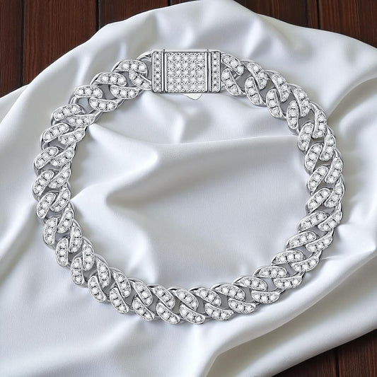 925 Sterling Silber Cuban Link Moissanit Iced Out Armband