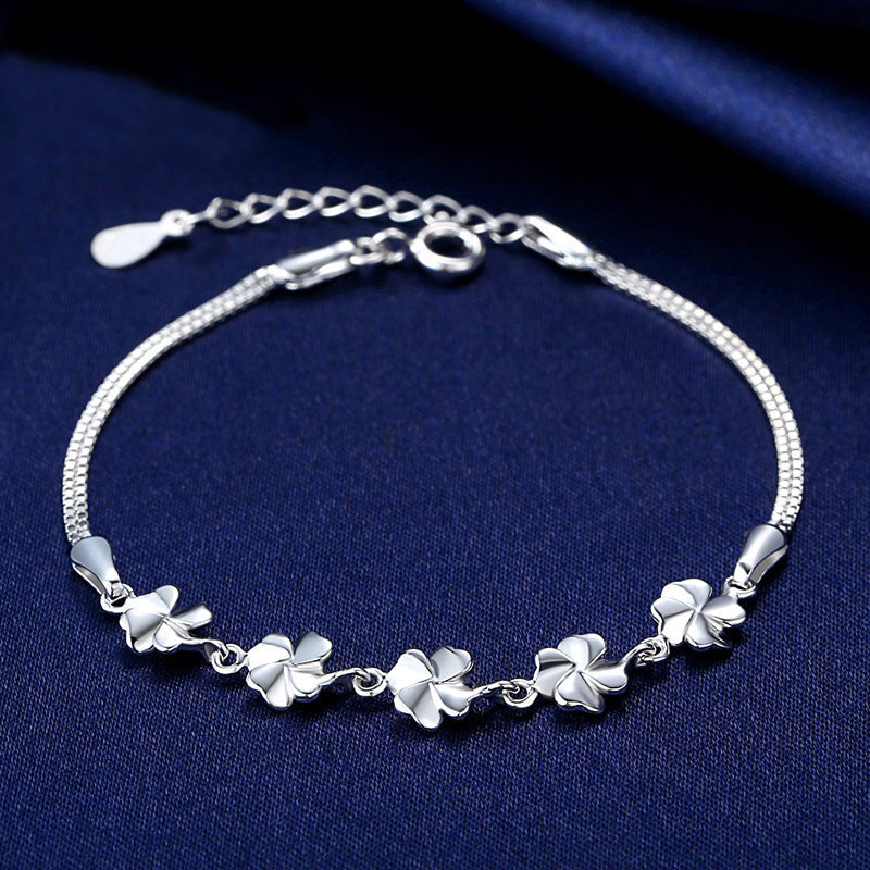 925 Sterling Silber Vierblättriges Kleeblatt Armband