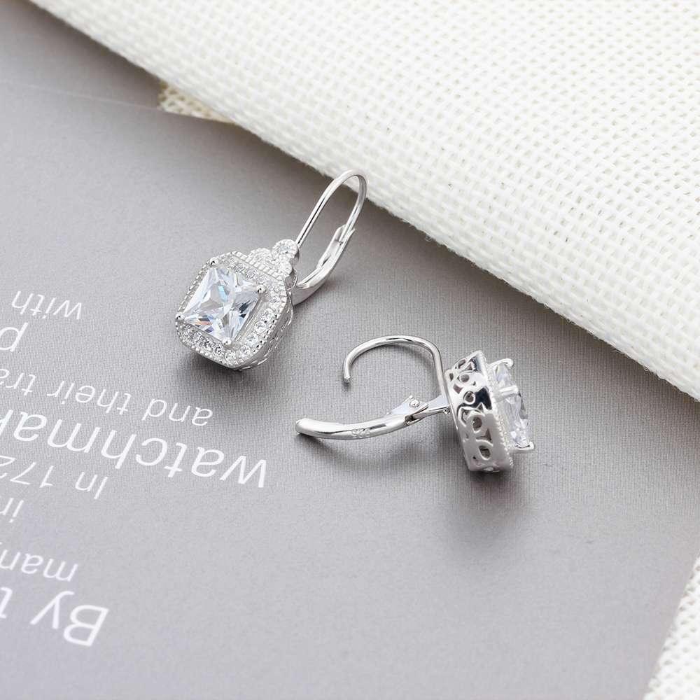 925 Sterling Silber Quadratische Diamant-Ohrringe