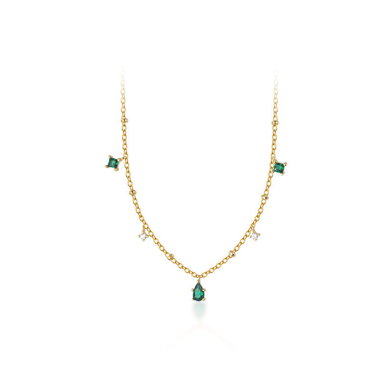Edle 925 Sterling Silber Smaragdtropfen-Kette