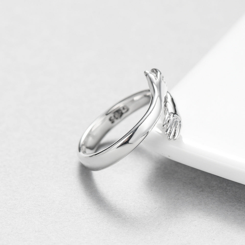 925 Sterling Silber Umarmende Hände Ring