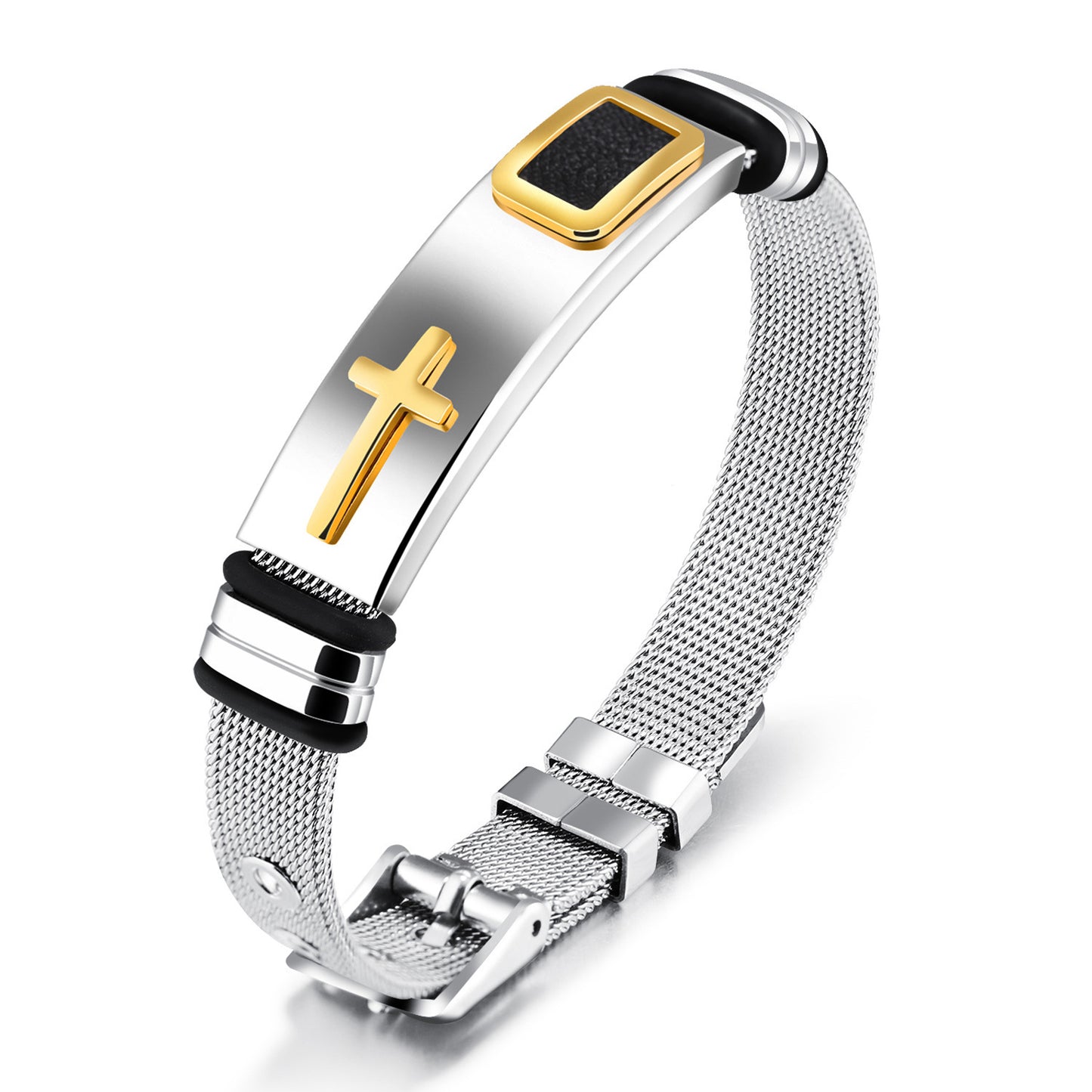 Edelstahl Mesh Kreuzarmband