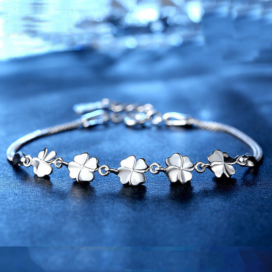 925 Sterling Silber Vierblättriges Kleeblatt Armband