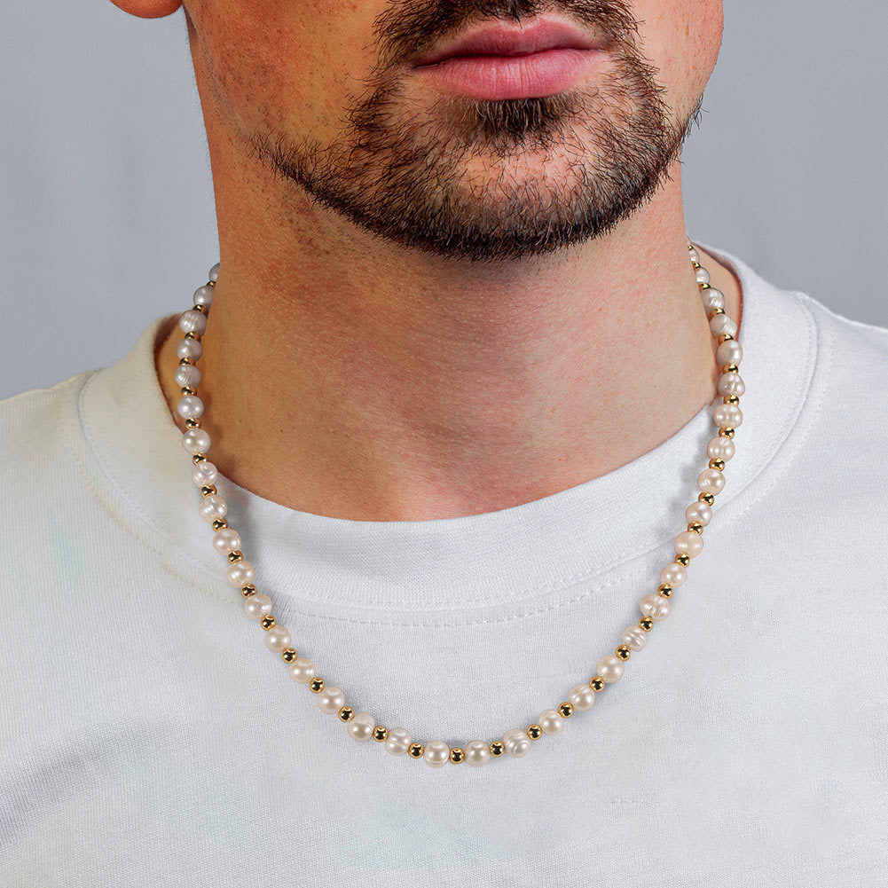14K Gold Beschichtete Sterling Silber Süßwasser Perlenkette mit Goldakzenten