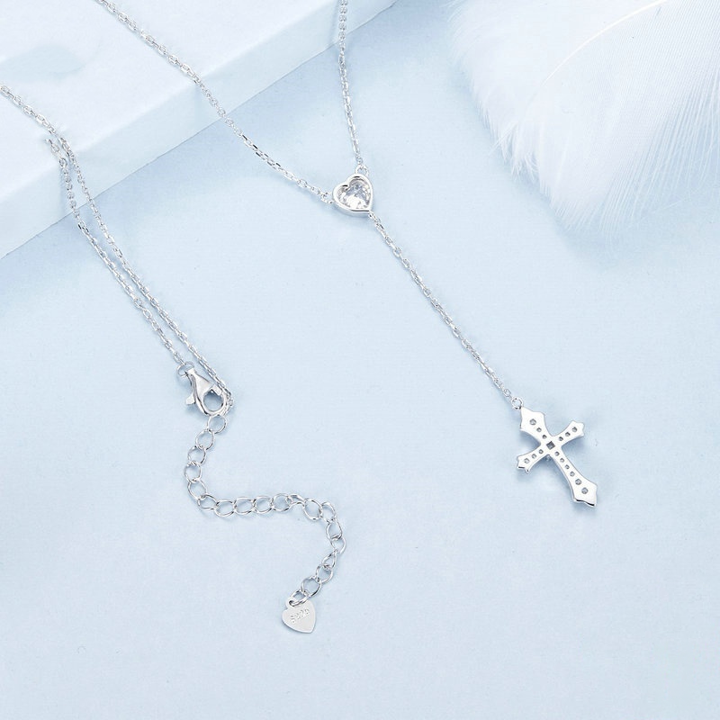 925er Sterling Silber V-Neck Herz-Kreuzkette