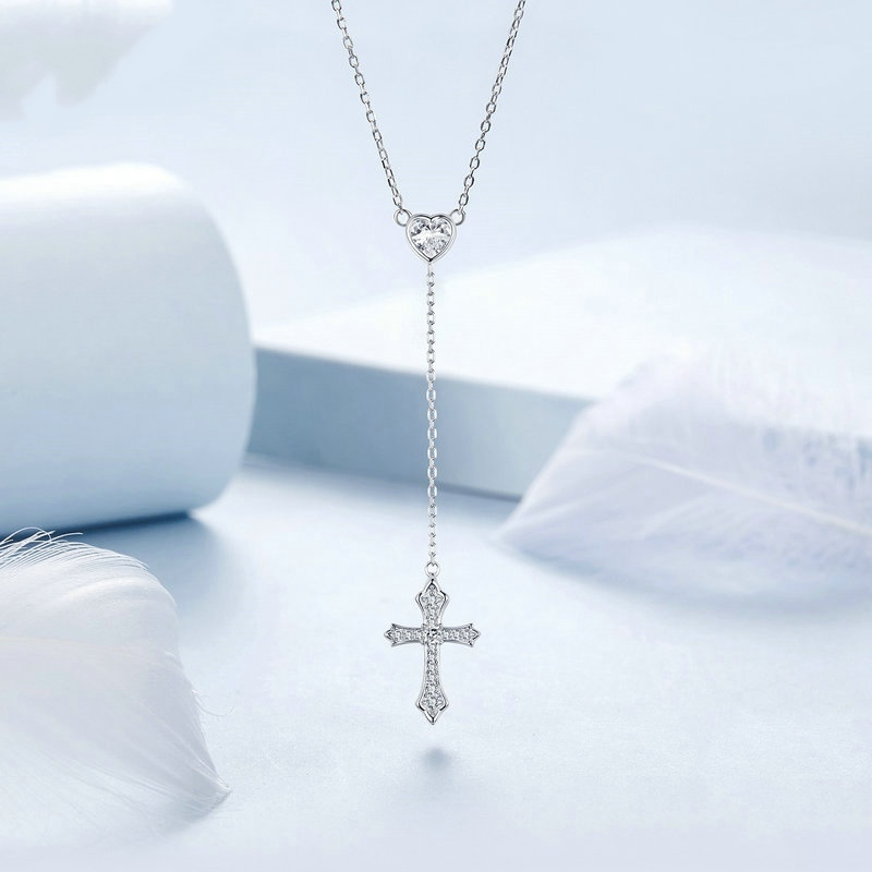 925er Sterling Silber V-Neck Herz-Kreuzkette