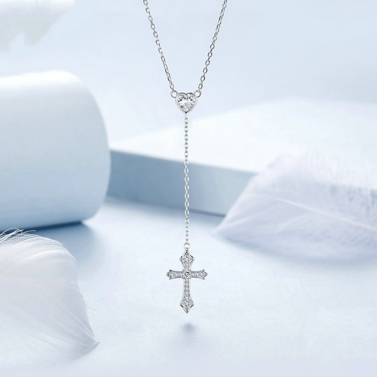 925er Sterling Silber V-Neck Herz-Kreuzkette