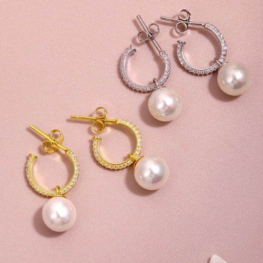 925 Sterling Silber Hängende Perlen Creolen