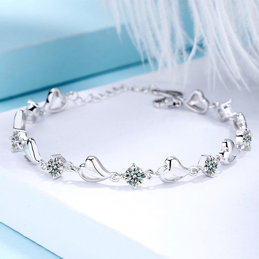 Herz-Kristall Armband 925 Sterling Silber