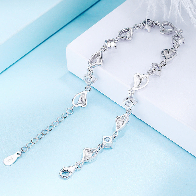 Herz-Kristall Armband 925 Sterling Silber