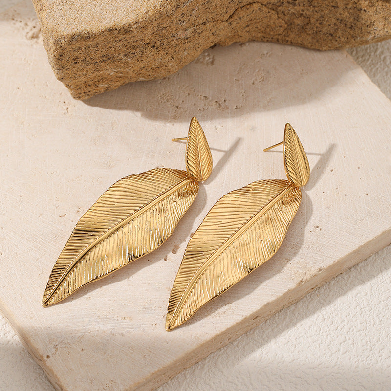 Edelstahl Goldene Blattohrstecker
