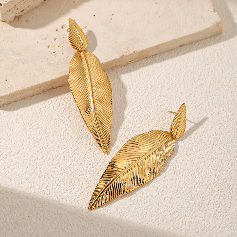 Edelstahl Goldene Blattohrstecker