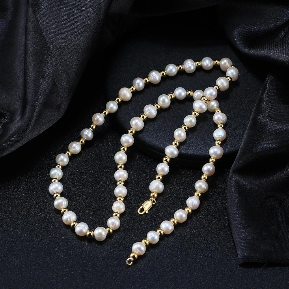 14K Gold Beschichtete Sterling Silber Süßwasser Perlenkette mit Goldakzenten