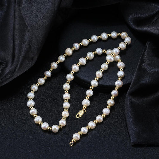 14K Gold Beschichtete Sterling Silber Süßwasser Perlenkette mit Goldakzenten