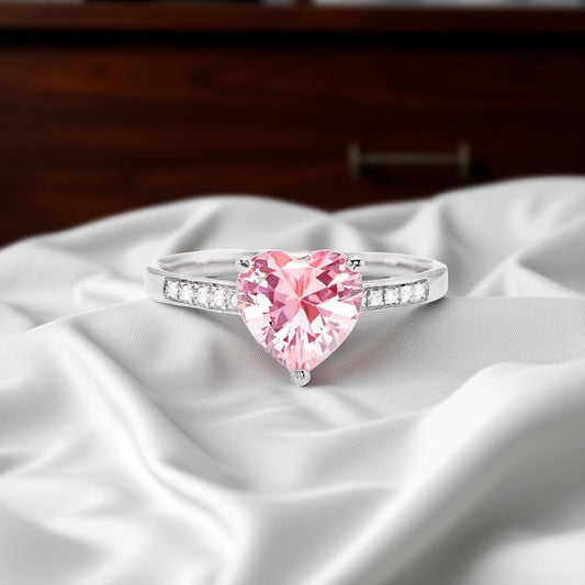 925 Sterling Silber Pinker Herzring