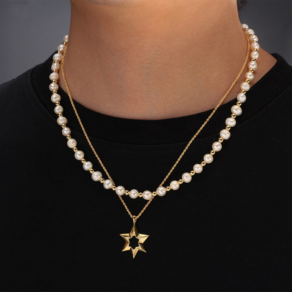 14K Gold Beschichtete Sterling Silber Süßwasser Perlenkette mit Goldakzenten
