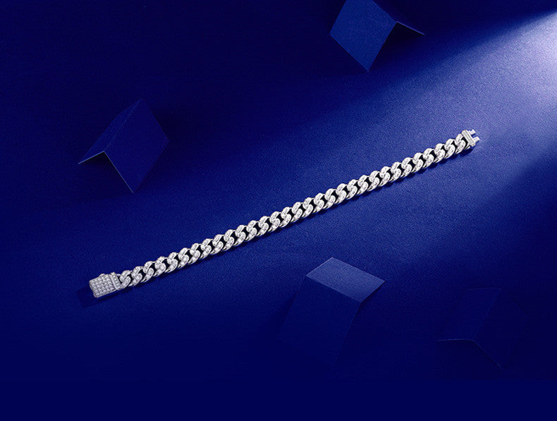 925 Sterling Silber Cuban Link Moissanit Iced Out Armband