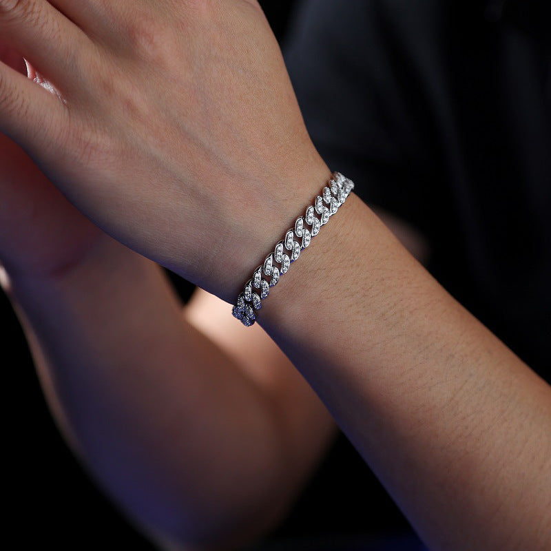 925 Sterling Silber Cuban Link Moissanit Iced Out Armband