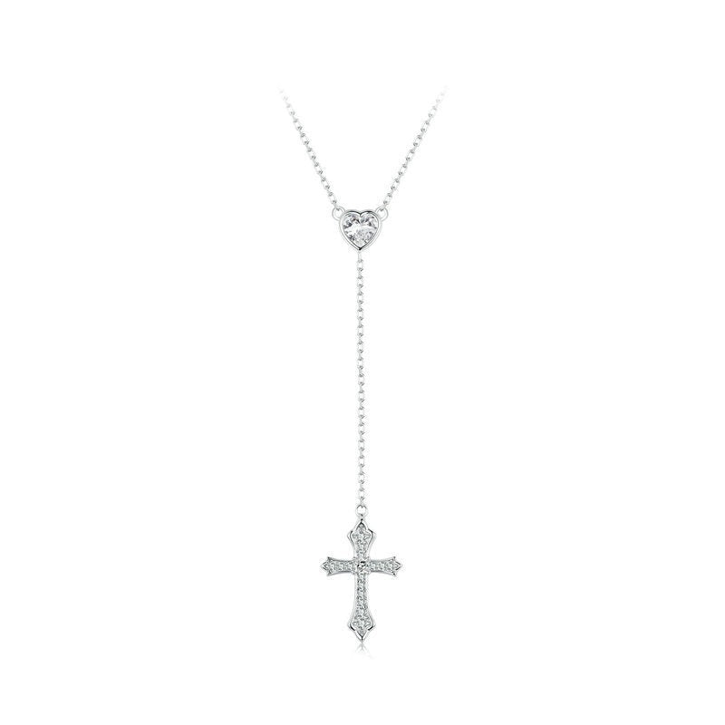 925er Sterling Silber V-Neck Herz-Kreuzkette