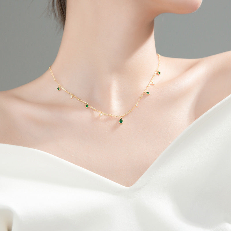 Edle 925 Sterling Silber Smaragdtropfen-Kette