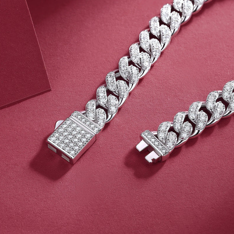925 Sterling Silber Cuban Link Moissanit Iced Out Armband