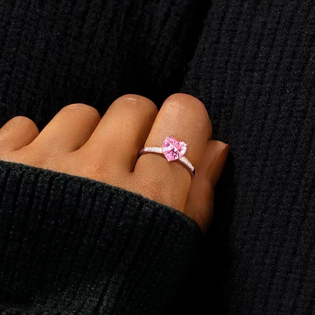 925 Sterling Silber Pinker Herzring