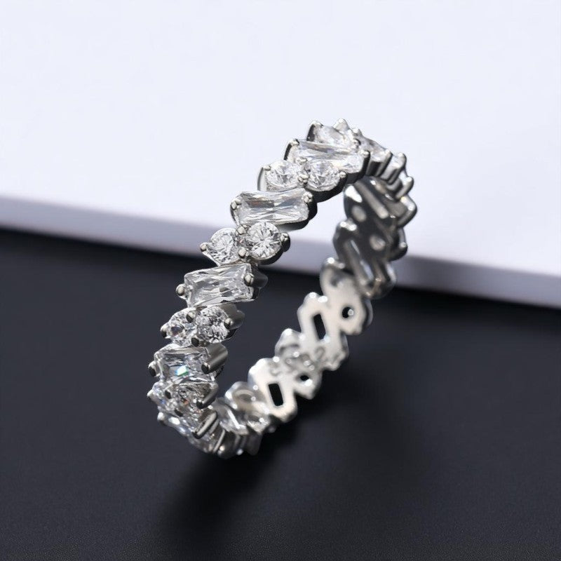 Baguette-Brillant-Diamant abwechselnder 925 Sterling Silber Ring
