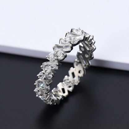 Baguette-Brillant-Diamant abwechselnder 925 Sterling Silber Ring
