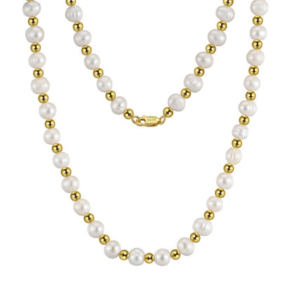 14K Gold Beschichtete Sterling Silber Süßwasser Perlenkette mit Goldakzenten