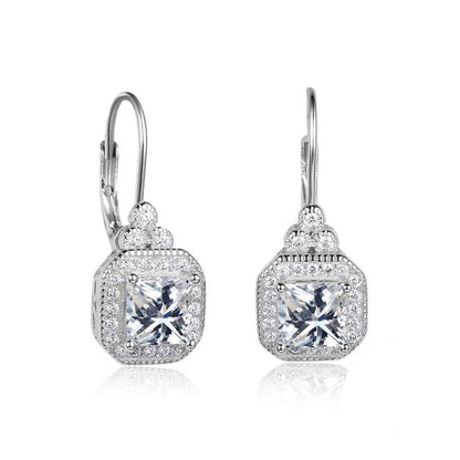 925 Sterling Silber Quadratische Diamant-Ohrringe