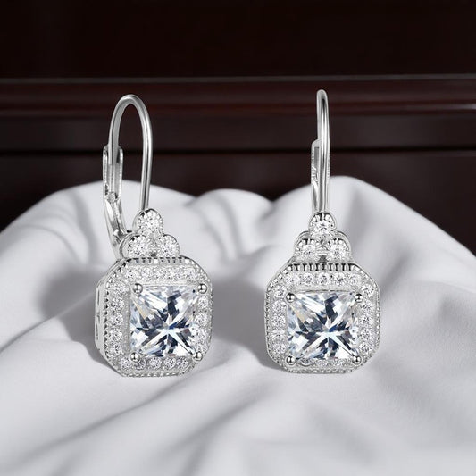 925 Sterling Silber Quadratische Diamant-Ohrringe