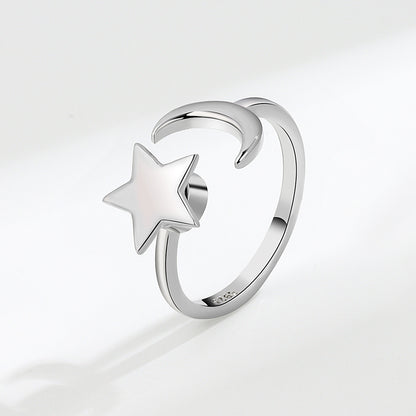 S925 Sterling Silber / 18K Gold Stern und Mondring