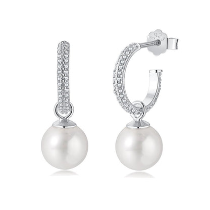 925 Sterling Silber Hängende Perlen Creolen