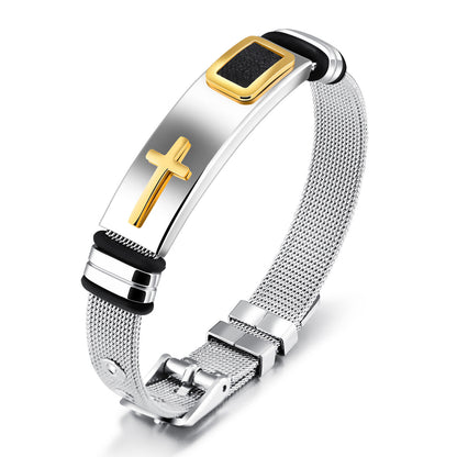 Edelstahl Mesh Kreuzarmband