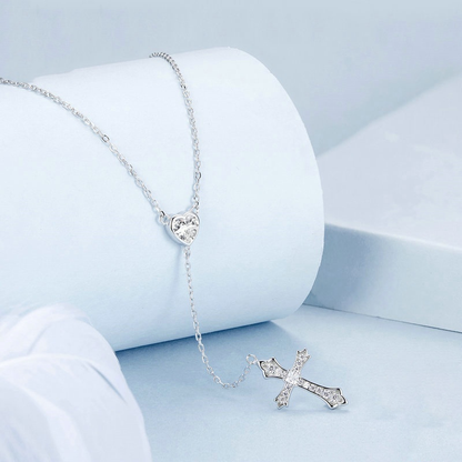 925er Sterling Silber V-Neck Herz-Kreuzkette