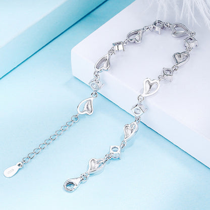 Herz-Kristall Armband 925 Sterling Silber