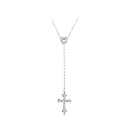 925er Sterling Silber V-Neck Herz-Kreuzkette