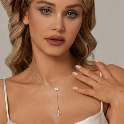 925er Sterling Silber V-Neck Herz-Kreuzkette